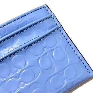 Coach Genuine Patent Leather Cardholder with Signature Pattern in Blue